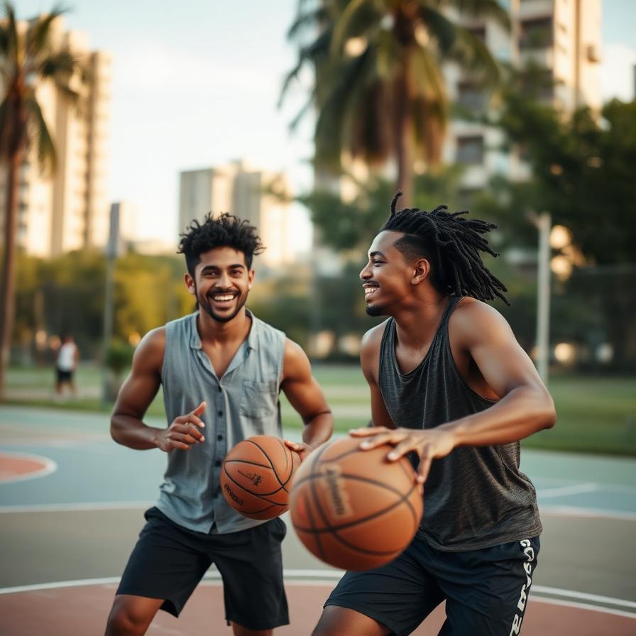 Amigos jogando basquete